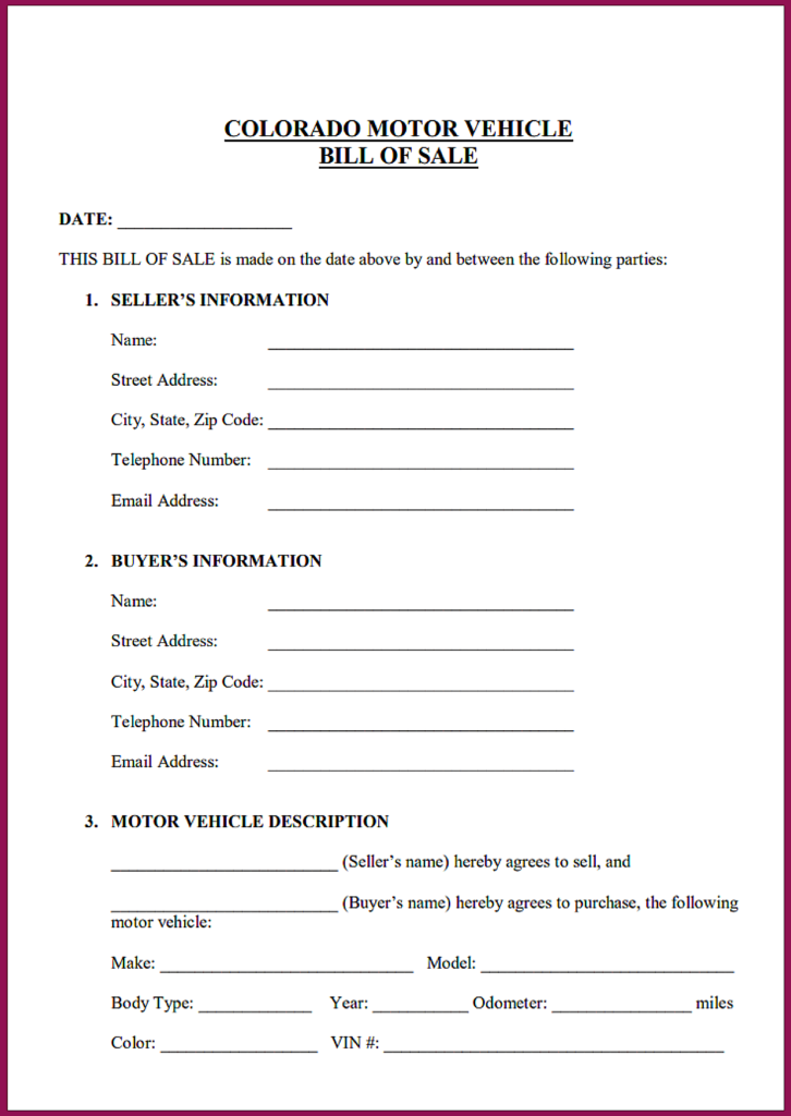 Automobile DMV Bill of Sale