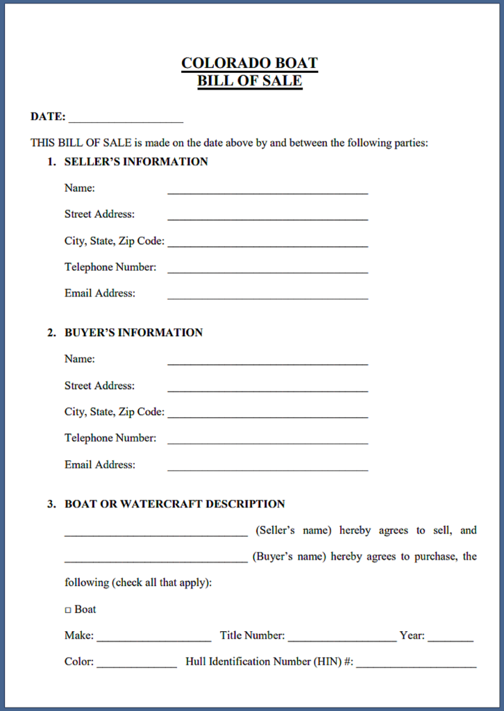 Colorado Boat Bill of Sale PDF