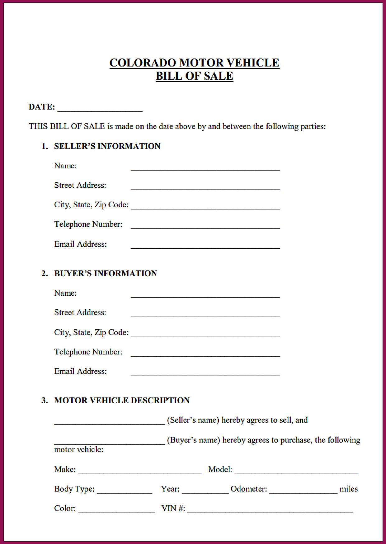 Sample Bill of Sale Colorado [PDF, Free Car Templates]