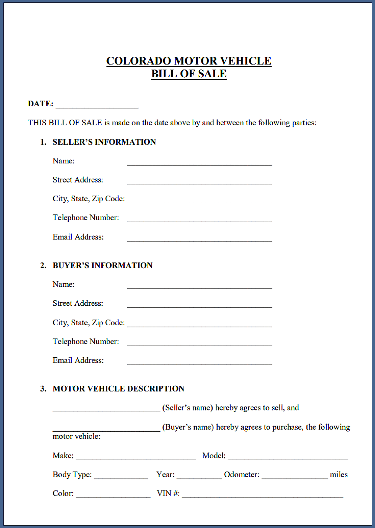 Simple Bill of Sale Colorado ​[Free, PDF, Word, Printable, Templates]